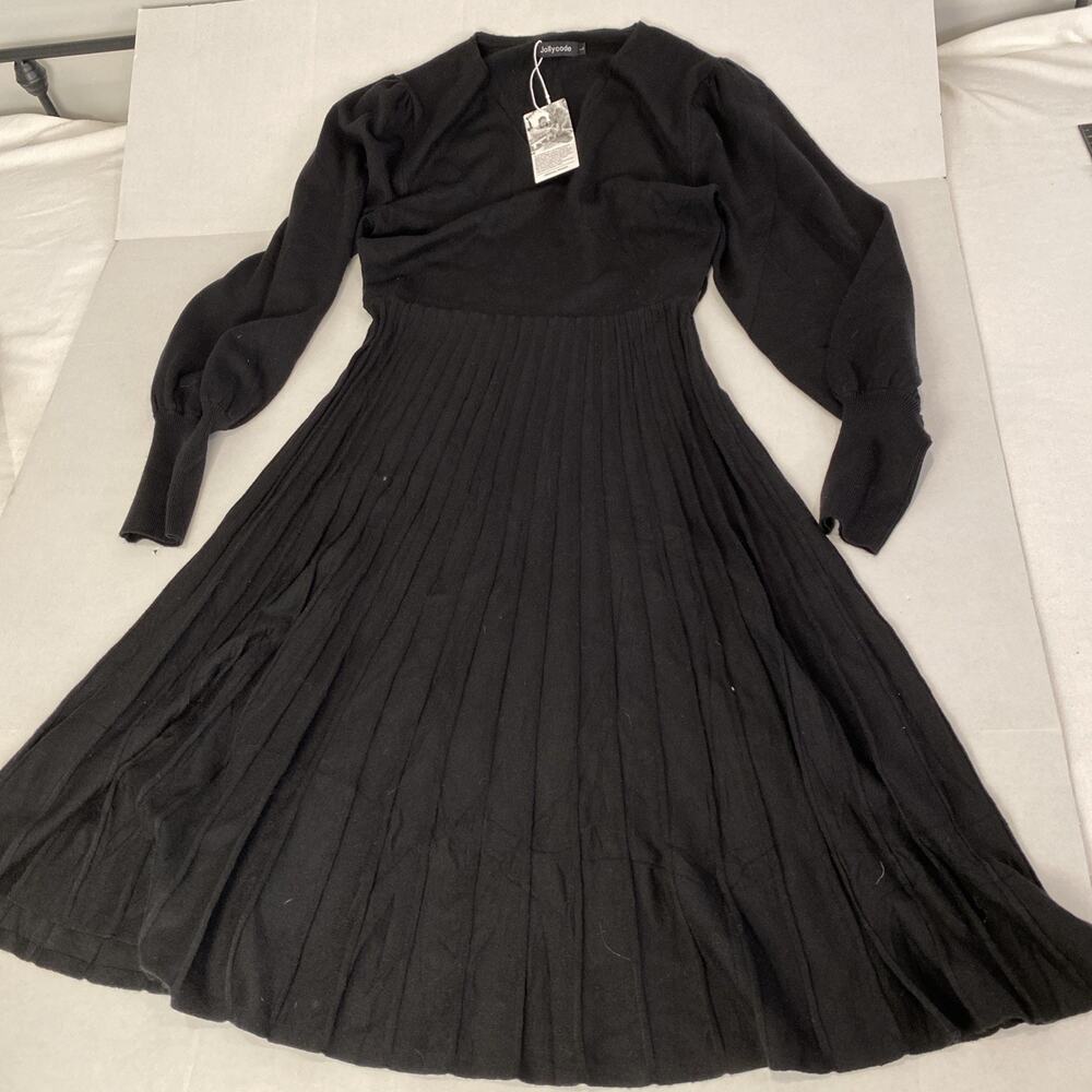 Jollycode L Black Long Sleeve Pleated Sweater Dress NWT dark academia goth